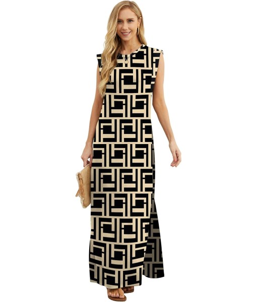 GRECERELLE 2025 Women Year-Round Casual Round Neck Loose Split Wrinkle-Free Long Maxi Vacation Dress with Pockets (XS-3XL)