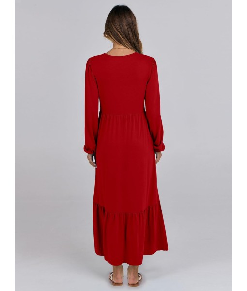 ANRABESS Long Sleeve Midi Dresses for Women Casual 2025 Fall Crewneck A Line Tiered Flowy Loose Trendy Dresses with Pockets