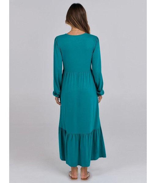 ANRABESS Long Sleeve Midi Dresses for Women Casual 2025 Fall Crewneck A Line Tiered Flowy Loose Trendy Dresses with Pockets