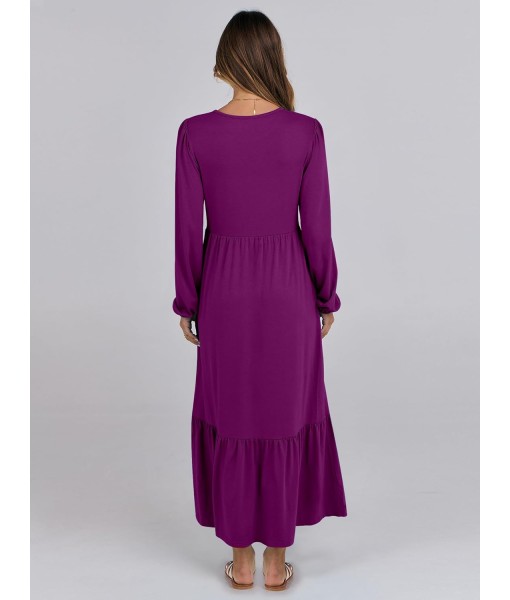 ANRABESS Long Sleeve Midi Dresses for Women Casual 2025 Fall Crewneck A Line Tiered Flowy Loose Trendy Dresses with Pockets