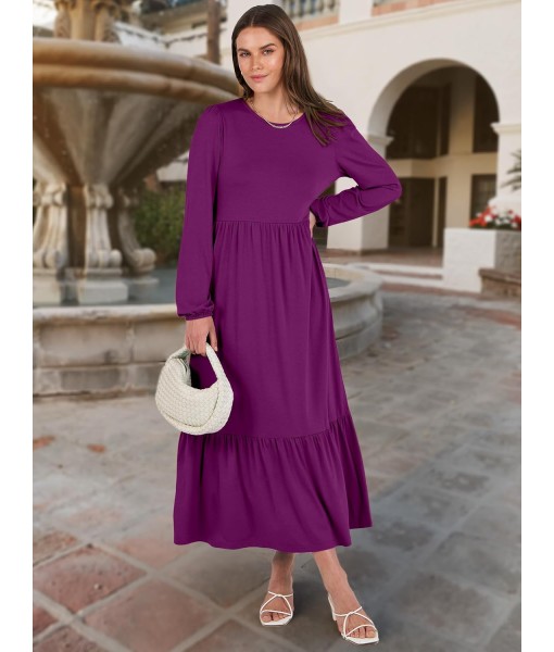 ANRABESS Long Sleeve Midi Dresses for Women Casual 2025 Fall Crewneck A Line Tiered Flowy Loose Trendy Dresses with Pockets