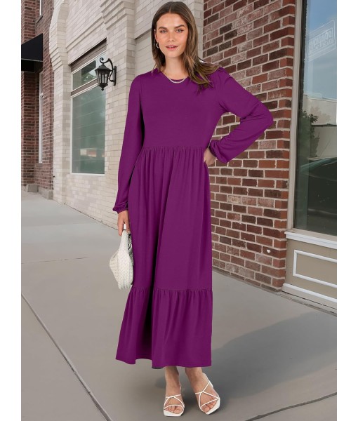 ANRABESS Long Sleeve Midi Dresses for Women Casual 2025 Fall Crewneck A Line Tiered Flowy Loose Trendy Dresses with Pockets