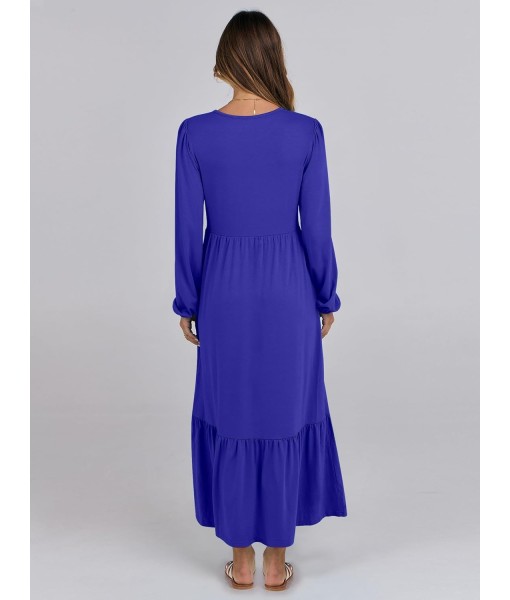 ANRABESS Long Sleeve Midi Dresses for Women Casual 2025 Fall Crewneck A Line Tiered Flowy Loose Trendy Dresses with Pockets