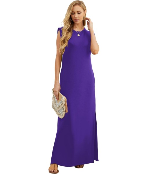 GRECERELLE 2025 Women Year-Round Casual Round Neck Loose Split Wrinkle-Free Long Maxi Vacation Dress with Pockets (XS-3XL)