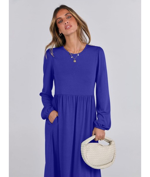 ANRABESS Long Sleeve Midi Dresses for Women Casual 2025 Fall Crewneck A Line Tiered Flowy Loose Trendy Dresses with Pockets