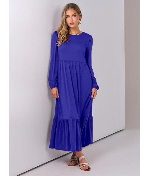 ANRABESS Long Sleeve Midi Dresses for Women Casual 2025 Fall Crewneck A Line Tiered Flowy Loose Trendy Dresses with Pockets