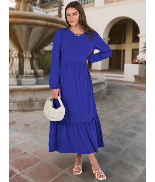 ANRABESS Long Sleeve Midi Dresses for Women Casual 2025 Fall Crewneck A Line Tiered Flowy Loose Trendy Dresses with Pockets