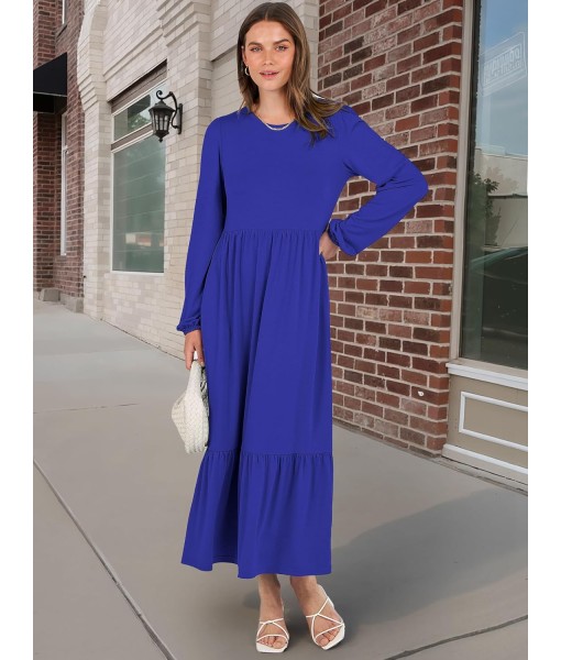 ANRABESS Long Sleeve Midi Dresses for Women Casual 2025 Fall Crewneck A Line Tiered Flowy Loose Trendy Dresses with Pockets