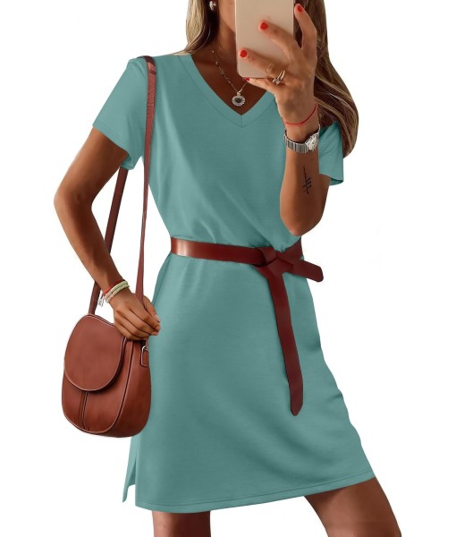 RUMIA Summer Casual Dresses for Women 2025 Vacation Dress V-Neck Short Sleeve Split Hem Beach Sundress