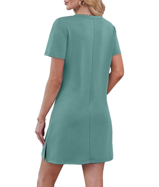 RUMIA Summer Casual Dresses for Women 2025 Vacation Dress V-Neck Short Sleeve Split Hem Beach Sundress