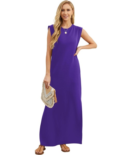 GRECERELLE 2025 Women Year-Round Casual Round Neck Loose Split Wrinkle-Free Long Maxi Vacation Dress with Pockets (XS-3XL)