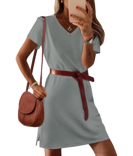 RUMIA Summer Casual Dresses for Women 2025 Vacation Dress V-Neck Short Sleeve Split Hem Beach Sundress