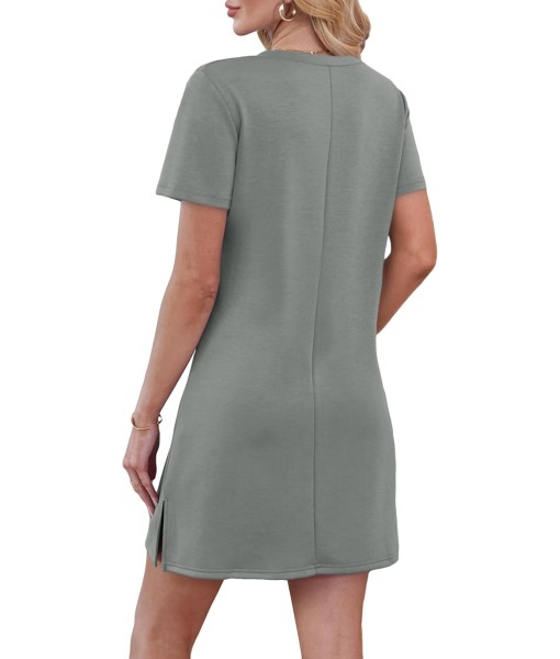 RUMIA Summer Casual Dresses for Women 2025 Vacation Dress V-Neck Short Sleeve Split Hem Beach Sundress