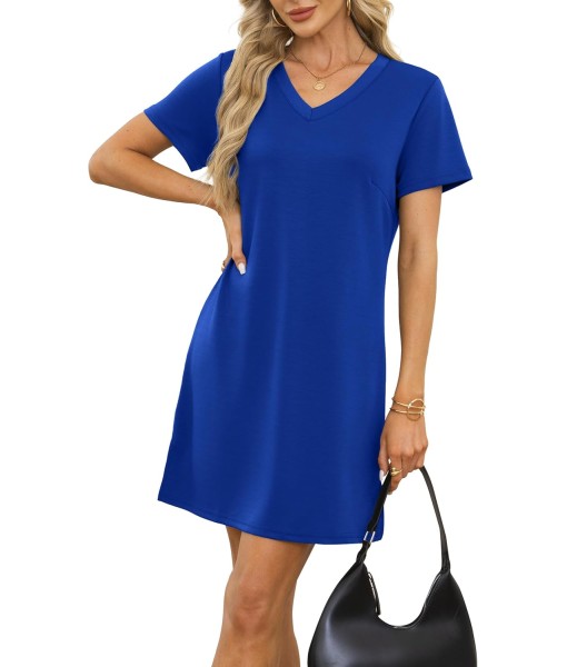 RUMIA Summer Casual Dresses for Women 2025 Vacation Dress V-Neck Short Sleeve Split Hem Beach Sundress