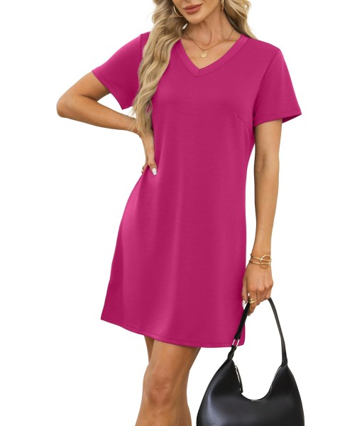 RUMIA Summer Casual Dresses for Women 2025 Vacation Dress V-Neck Short Sleeve Split Hem Beach Sundress