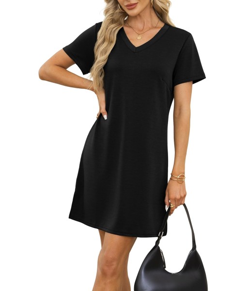RUMIA Summer Casual Dresses for Women 2025 Vacation Dress V-Neck Short Sleeve Split Hem Beach Sundress
