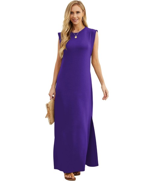 GRECERELLE 2025 Women Year-Round Casual Round Neck Loose Split Wrinkle-Free Long Maxi Vacation Dress with Pockets (XS-3XL)