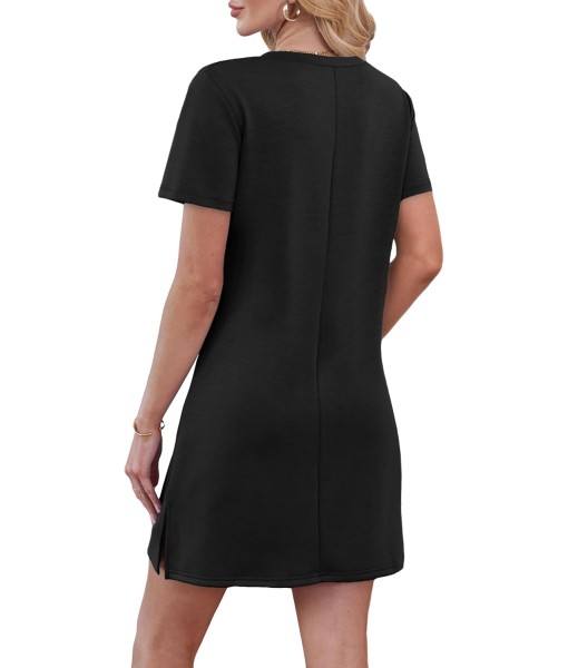 RUMIA Summer Casual Dresses for Women 2025 Vacation Dress V-Neck Short Sleeve Split Hem Beach Sundress