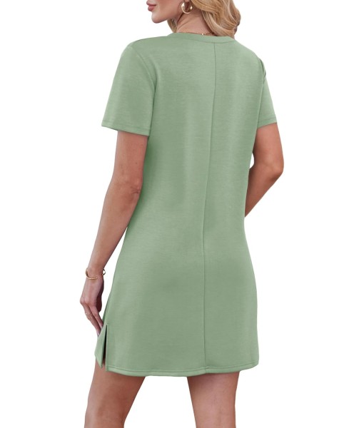 RUMIA Summer Casual Dresses for Women 2025 Vacation Dress V-Neck Short Sleeve Split Hem Beach Sundress