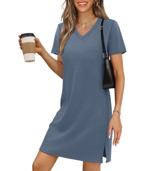RUMIA Summer Casual Dresses for Women 2025 Vacation Dress V-Neck Short Sleeve Split Hem Beach Sundress