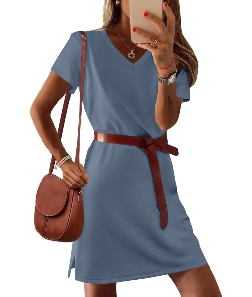 RUMIA Summer Casual Dresses for Women 2025 Vacation Dress V-Neck Short Sleeve Split Hem Beach Sundress