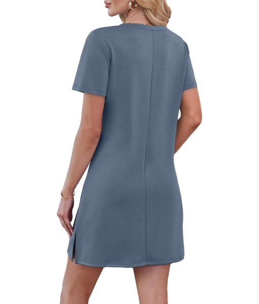 RUMIA Summer Casual Dresses for Women 2025 Vacation Dress V-Neck Short Sleeve Split Hem Beach Sundress