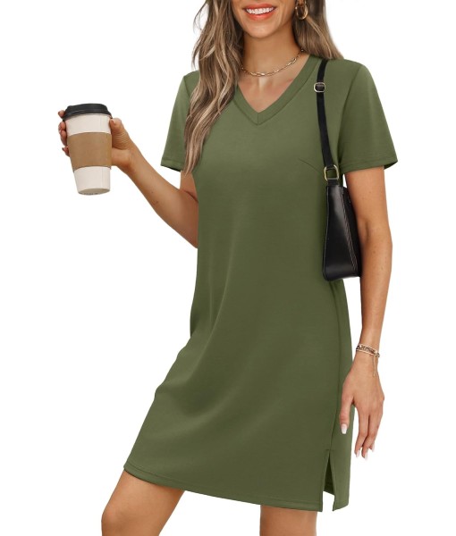 RUMIA Summer Casual Dresses for Women 2025 Vacation Dress V-Neck Short Sleeve Split Hem Beach Sundress