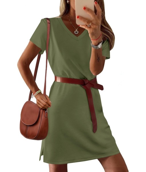 RUMIA Summer Casual Dresses for Women 2025 Vacation Dress V-Neck Short Sleeve Split Hem Beach Sundress