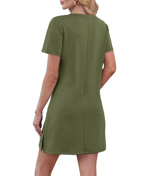 RUMIA Summer Casual Dresses for Women 2025 Vacation Dress V-Neck Short Sleeve Split Hem Beach Sundress