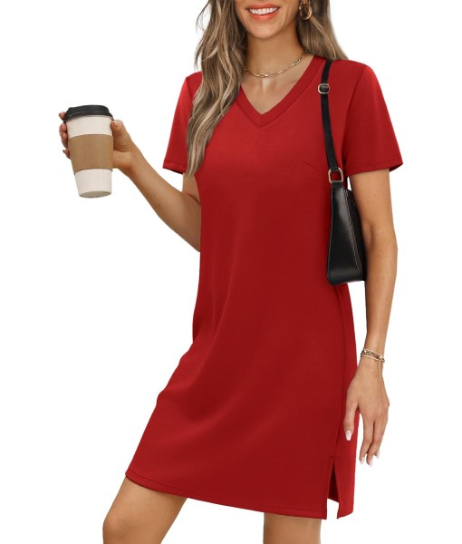 RUMIA Summer Casual Dresses for Women 2025 Vacation Dress V-Neck Short Sleeve Split Hem Beach Sundress