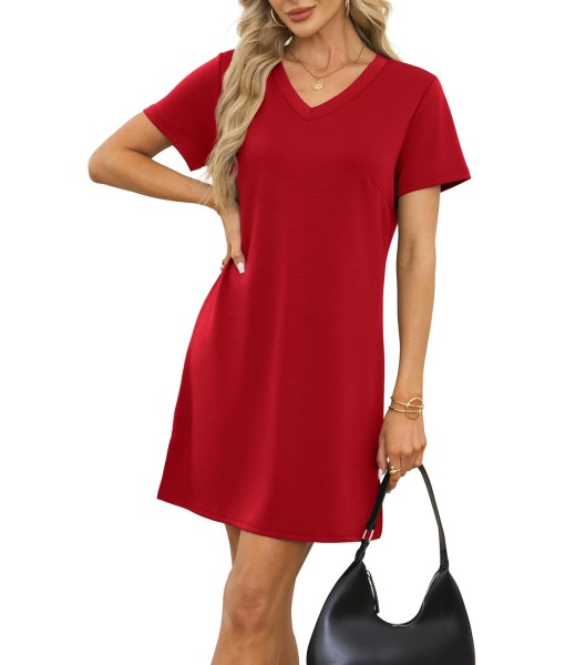 RUMIA Summer Casual Dresses for Women 2025 Vacation Dress V-Neck Short Sleeve Split Hem Beach Sundress