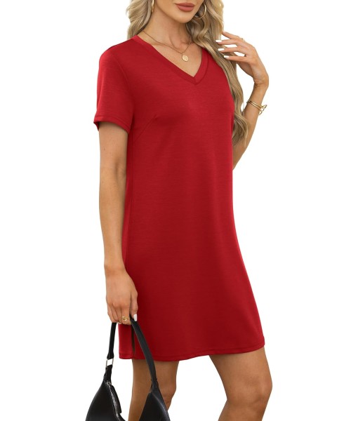 RUMIA Summer Casual Dresses for Women 2025 Vacation Dress V-Neck Short Sleeve Split Hem Beach Sundress