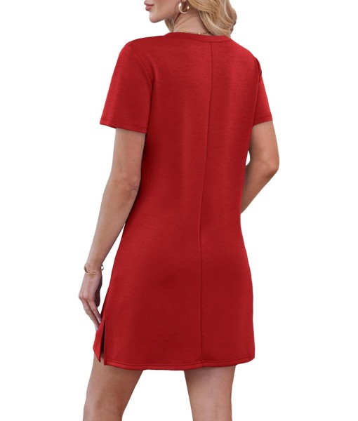 RUMIA Summer Casual Dresses for Women 2025 Vacation Dress V-Neck Short Sleeve Split Hem Beach Sundress