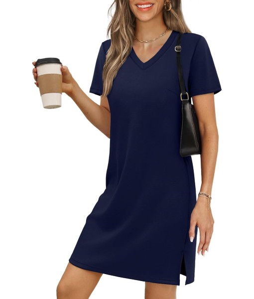 RUMIA Summer Casual Dresses for Women 2025 Vacation Dress V-Neck Short Sleeve Split Hem Beach Sundress