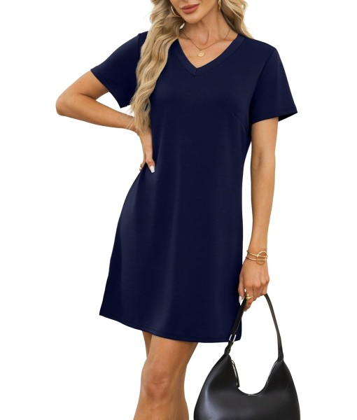 RUMIA Summer Casual Dresses for Women 2025 Vacation Dress V-Neck Short Sleeve Split Hem Beach Sundress