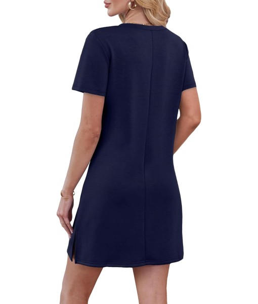 RUMIA Summer Casual Dresses for Women 2025 Vacation Dress V-Neck Short Sleeve Split Hem Beach Sundress
