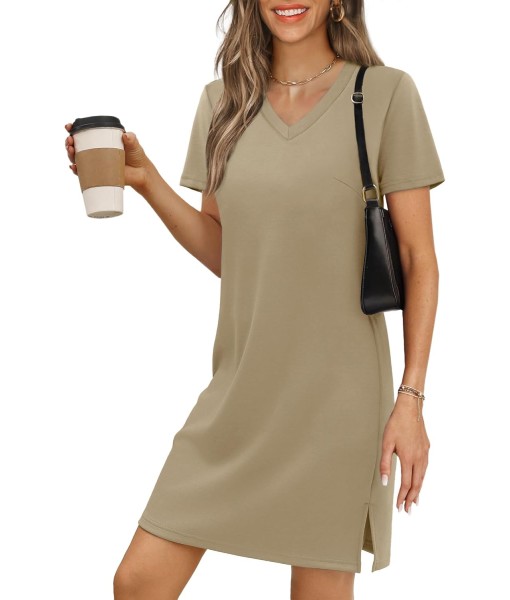 RUMIA Summer Casual Dresses for Women 2025 Vacation Dress V-Neck Short Sleeve Split Hem Beach Sundress