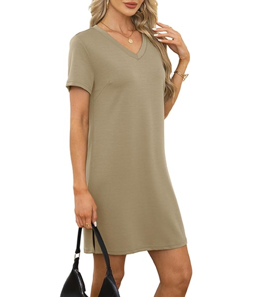 RUMIA Summer Casual Dresses for Women 2025 Vacation Dress V-Neck Short Sleeve Split Hem Beach Sundress