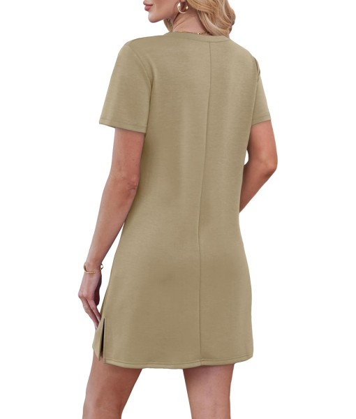 RUMIA Summer Casual Dresses for Women 2025 Vacation Dress V-Neck Short Sleeve Split Hem Beach Sundress