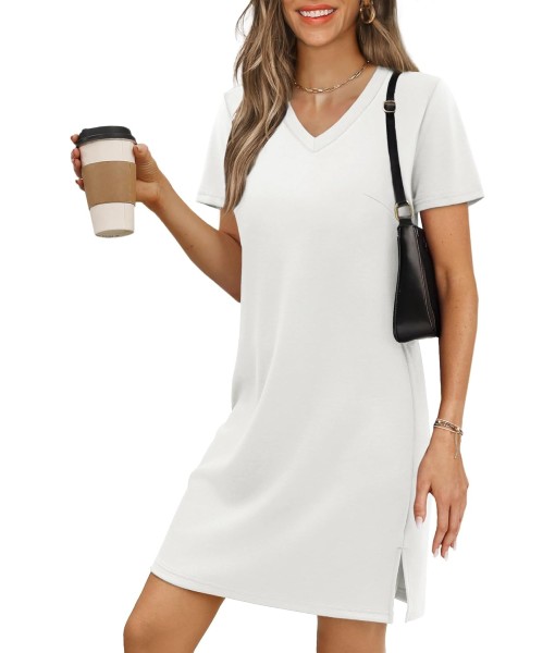 RUMIA Summer Casual Dresses for Women 2025 Vacation Dress V-Neck Short Sleeve Split Hem Beach Sundress