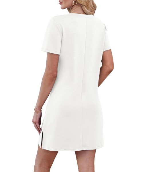 RUMIA Summer Casual Dresses for Women 2025 Vacation Dress V-Neck Short Sleeve Split Hem Beach Sundress