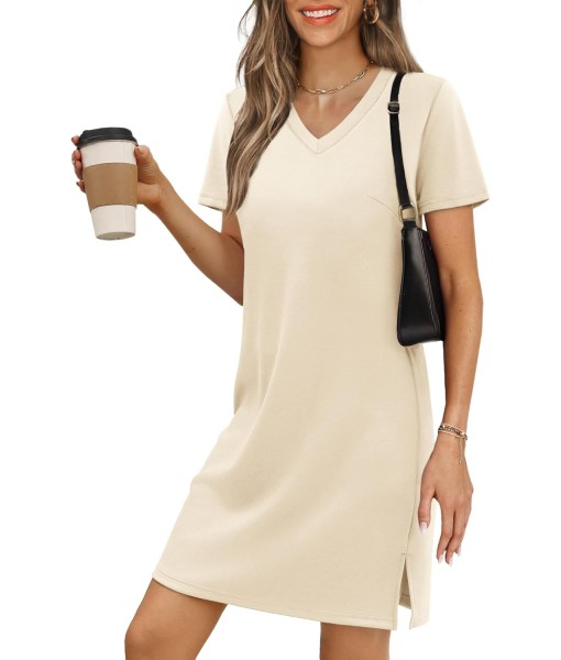 RUMIA Summer Casual Dresses for Women 2025 Vacation Dress V-Neck Short Sleeve Split Hem Beach Sundress