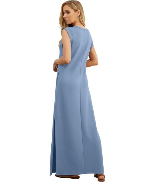 GRECERELLE 2025 Women Year-Round Casual Round Neck Loose Split Wrinkle-Free Long Maxi Vacation Dress with Pockets (XS-3XL)