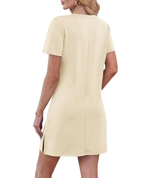 RUMIA Summer Casual Dresses for Women 2025 Vacation Dress V-Neck Short Sleeve Split Hem Beach Sundress
