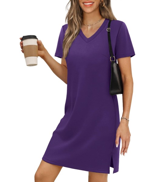 RUMIA Summer Casual Dresses for Women 2025 Vacation Dress V-Neck Short Sleeve Split Hem Beach Sundress