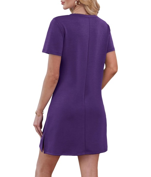 RUMIA Summer Casual Dresses for Women 2025 Vacation Dress V-Neck Short Sleeve Split Hem Beach Sundress