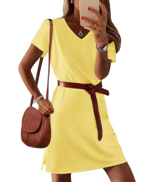 RUMIA Summer Casual Dresses for Women 2025 Vacation Dress V-Neck Short Sleeve Split Hem Beach Sundress