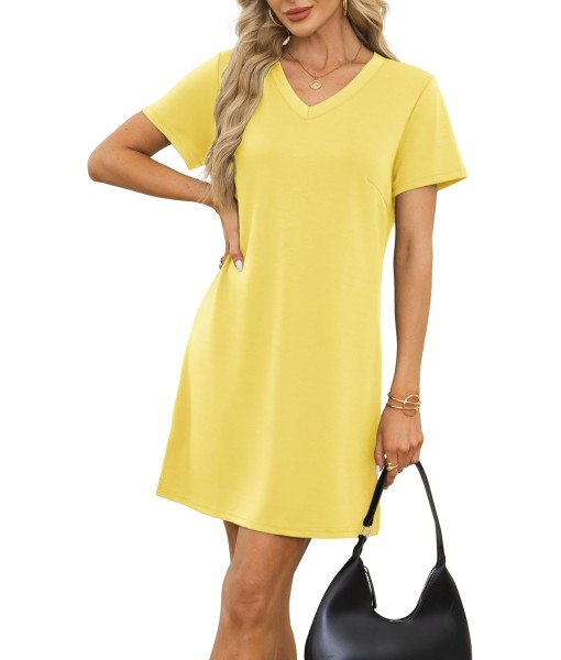 RUMIA Summer Casual Dresses for Women 2025 Vacation Dress V-Neck Short Sleeve Split Hem Beach Sundress