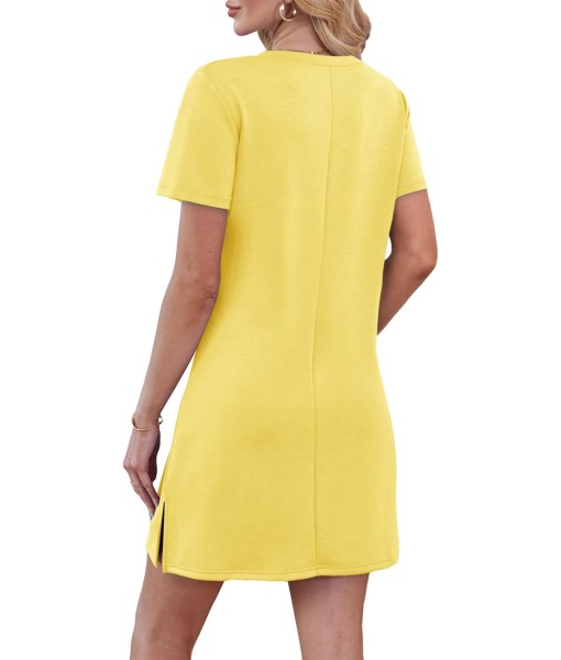 RUMIA Summer Casual Dresses for Women 2025 Vacation Dress V-Neck Short Sleeve Split Hem Beach Sundress