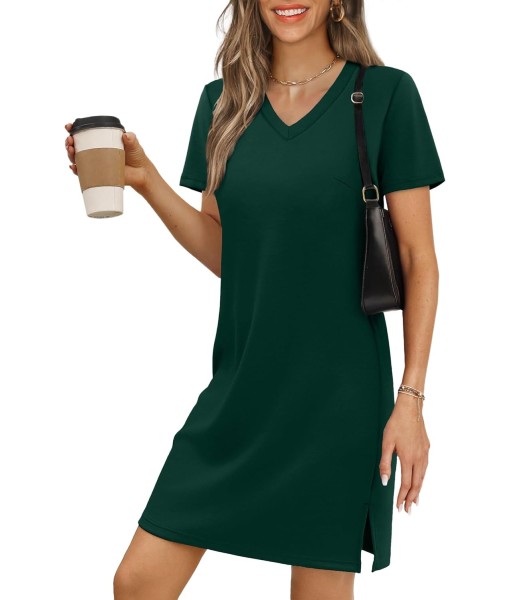 RUMIA Summer Casual Dresses for Women 2025 Vacation Dress V-Neck Short Sleeve Split Hem Beach Sundress
